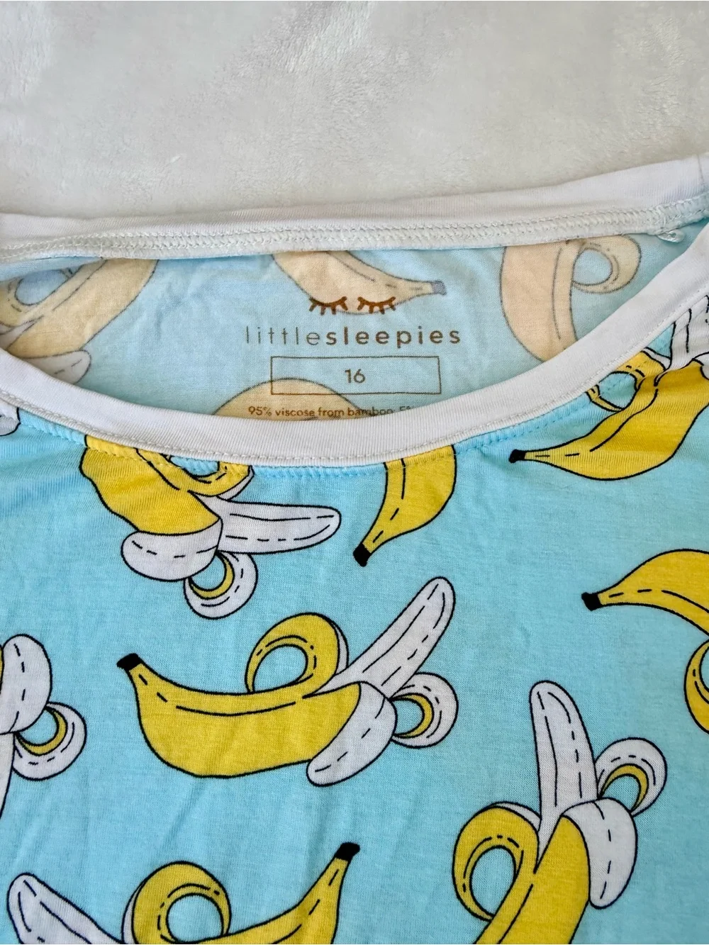 Little Sleepies Blue Banana Print Long Sleeve Pajama Set (top & pants) size 16